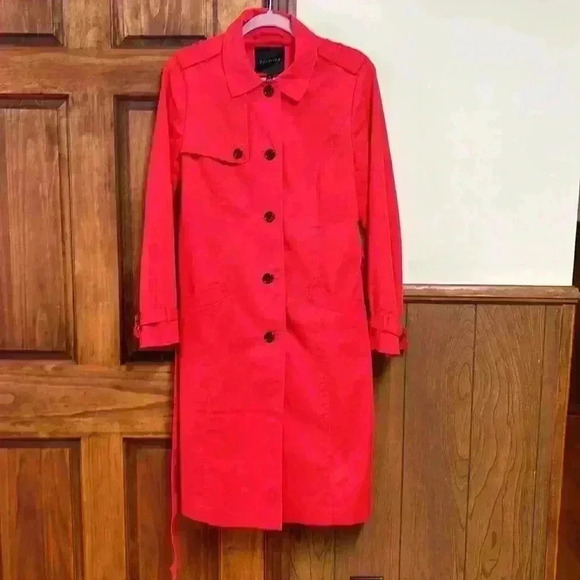 Talbots Red Raincoat/Overcoat/Trench Coat W/Belt 2 Front Pockets Lined Size M - Picture 11 of 11